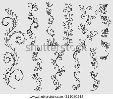 Set of hand drawn swirly vines