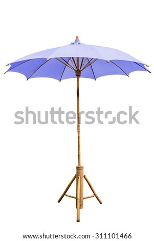 Purple beach umbrella with stand isolated on white, work with clipping path.