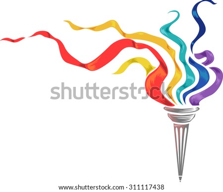 Illustration of a Torch with Colorful Strips of Paper Fluttering on Top