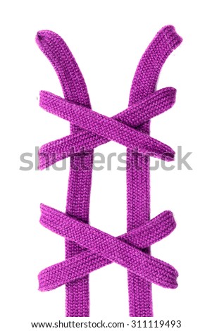 Colored shoelaces on a white background