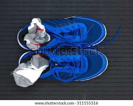 A close up shot of running shoes