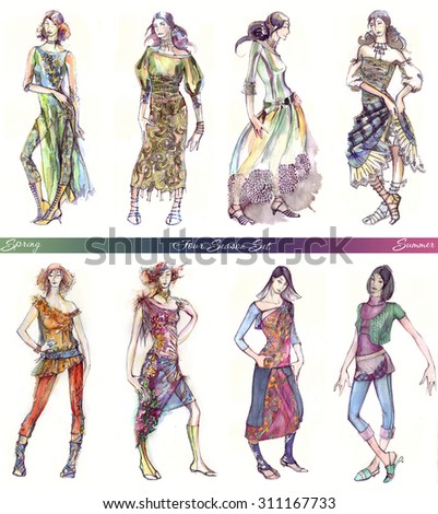 watercolor fashion illustration sketch - SPRING & SUMMER