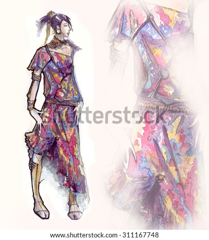 watercolor fashion illustration sketch - AUTUMN
