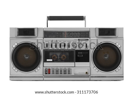 Retro ghetto blaster isolated on white with clipping path Royalty-Free Stock Photo #311173706
