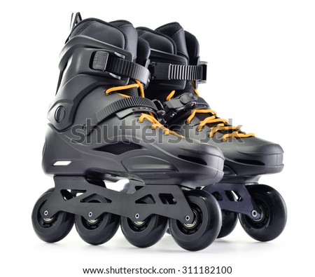 Pair of inline skates isolated on white background.