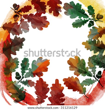 watercolor wreath of oak leaves