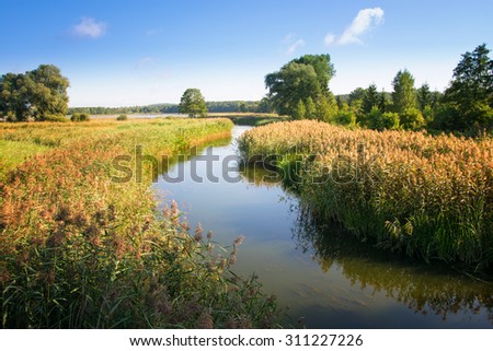 Elk River estuary to the Lake Haleckie. Masuria, Poland.
