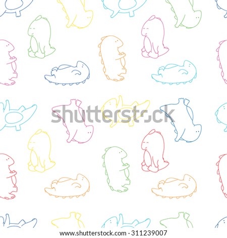 Seamless texture with plump dragon doing gymnastic exercises and yoga asanas. Colorful vector background about sport