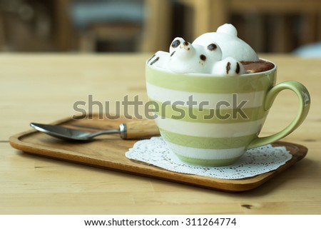 Coffee late with 3D art cream cartoon.