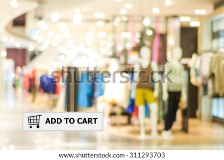 Add to cart on address bar over blur store background, shopping online, e-commerce, web banner