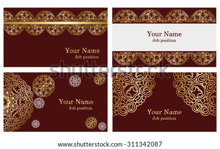 A set of elegant templates with floral elements for cards, invitations, postcards. Color - gold and brown. Vector