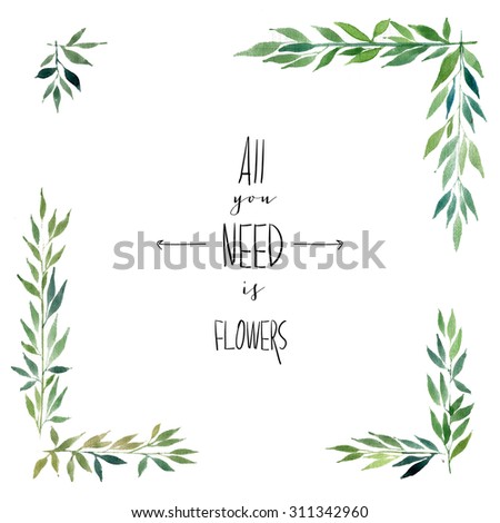 Floral collection of painted watercolor leaves 
