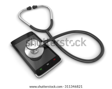 Touchscreen smartphone and stethoscope (clipping path included)