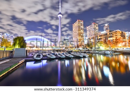 Toronto skyline at night in Ontario, Canada