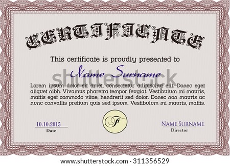 Diploma template. Nice design. Vector pattern that is used in currency and diplomas.With complex linear background. 
