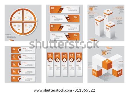Collection of 6 orange color template/graphic or website layout. Vector Background. For your idea and presentation.