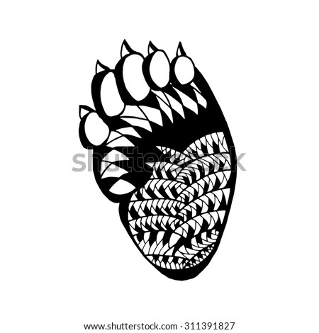 Zentangle stylized bear paw. Animals. Hand drawn doodle. Ethnic patterned vector illustration. African, indian, totem, tatoo design. Sketch for avatar, tattoo, posters, prints or t-shirt.