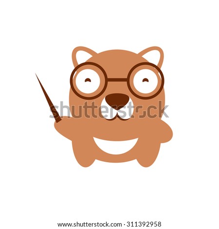  illustration of cute bear.  illustration of cartoon animal. Cute brown bear teacher. School image teacher bear with glasses. Funny character Baby bear