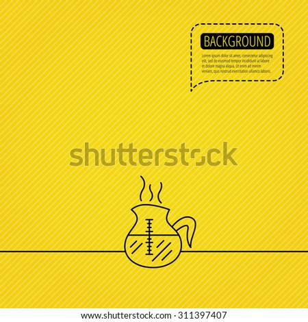 Coffee kettle icon. Hot drink pot sign. Speech bubble of dotted line. Orange background. Vector