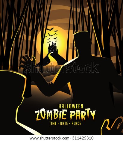 Halloween zombie party invitation background with copy space 