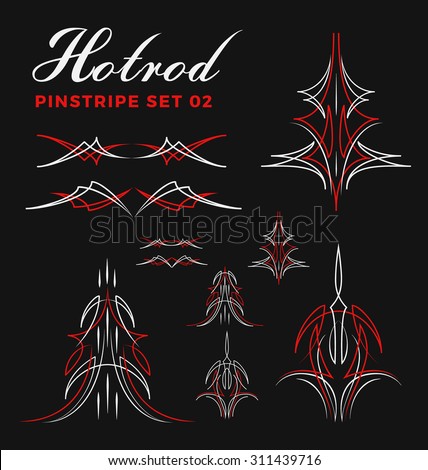 Set of vintage pin striping line art. include un-expand path. use for vinyl sticker, painting template, tattoo. Vector illustration