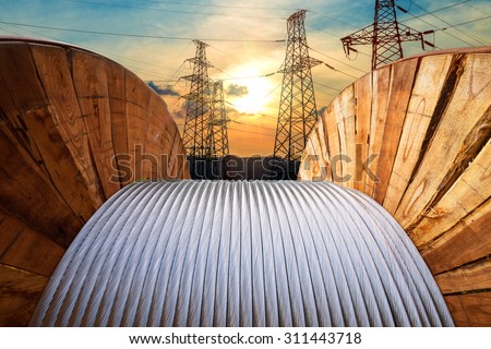 large spools of electric cable Royalty-Free Stock Photo #311443718