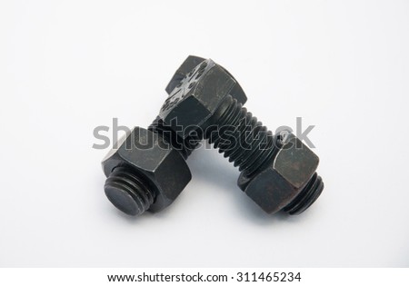 Bolt and nut isolated on the white background.