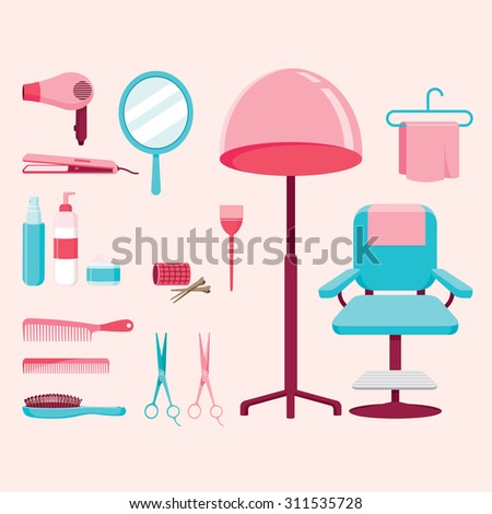 Hair salon equipments set, hairdressing, beauty, shop, accessories, objects, icons