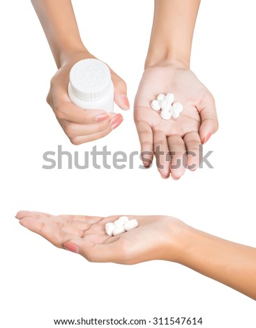 Female hands with prescription drugs, isolated on white.