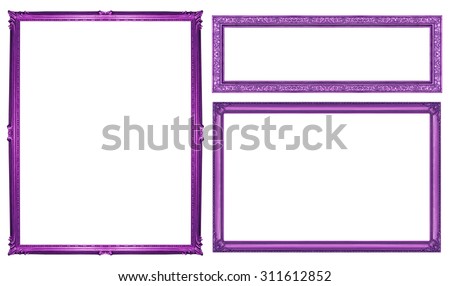 collection purple vintage frame isolated on white background, clipping path.