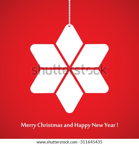 Christmas background star cut from paper on red background. Vector illustration 