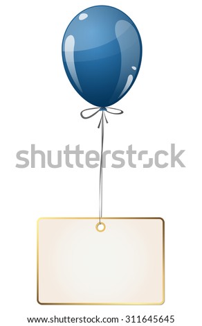 flying colored balloon with empty white golden hangtag