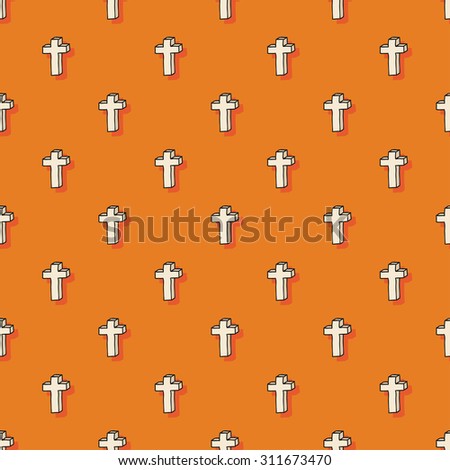 Happy Halloween. Hand drawn seamless pattern with cross. Trick or treat. Wrapping paper. Scrapbook paper. Doodles style. Tiling. Vector illustration. Background. Ink graphic texture.