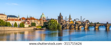 Prague Czech Republic, panorama city skyline at Charles Bridge Royalty-Free Stock Photo #311715626