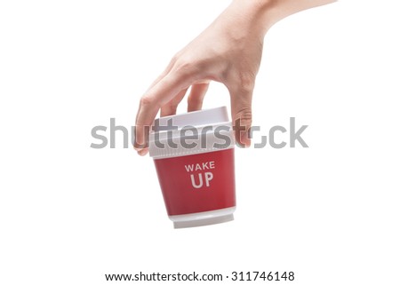 Isolated female hand holding a red plastic cup