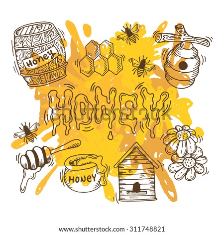 Hand drawn poster with elements of honey.