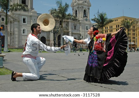Marinera dancers in front of the cathedral in Lima Peru travel Royalty-Free Stock Photo #3117528
