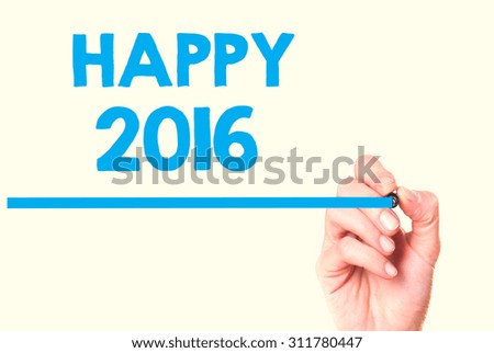 Female hand writting  happy 2016 with marker