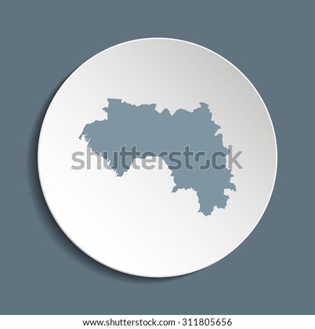 Guinea vector map on a paper circle. Cut out from white paper icon map of Guinea. Vector icon map of Guinea on dark background. Paper cut style country map. 