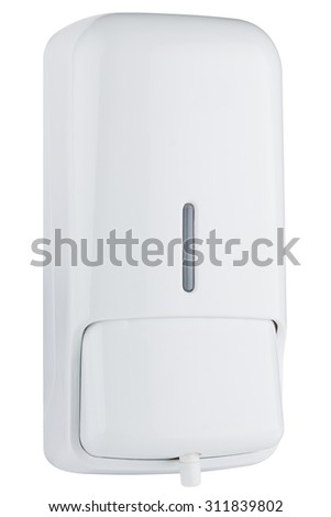 Liquid soap dispenser made of white plastic