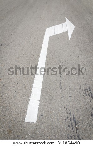 The white arrow on the road surface with turn right signal