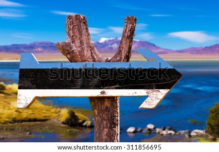 Estonia Flag wooden sign with lake background