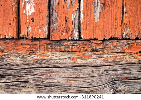 Old wood wall with chipped paint, retro color style