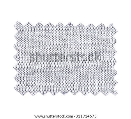 Piece of sample color fabric isolated on white background