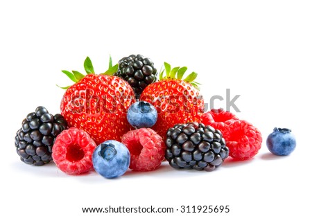 Big Pile of Fresh Berries Isolated on the White Background Royalty-Free Stock Photo #311925695