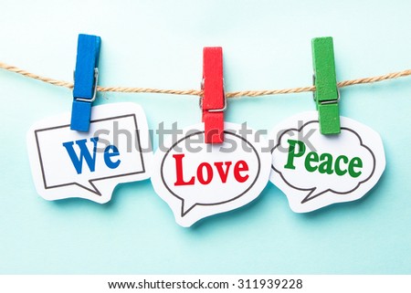We love peace concept paper speech bubbles with line on the light blue background.