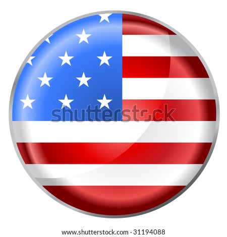 Vector illustration of round button decorated with the flag of USA
