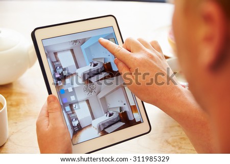 Person At Breakfast With Decorating App On Digital Tablet