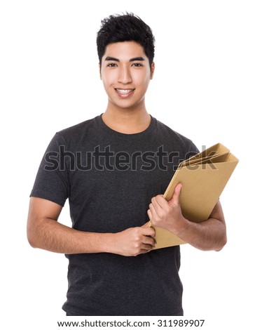 Asian young man hold with folder