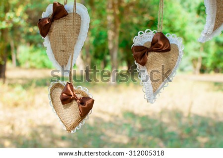 Hearts from a sacking - a wedding decor of ornament